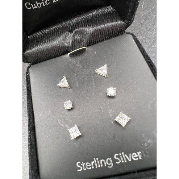 Sterling Silver and CZ Stud Earring Set - Picture 1 of 3